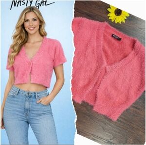 Nasty Gal Vibrant Pink Fuzzy Crop Cardigan